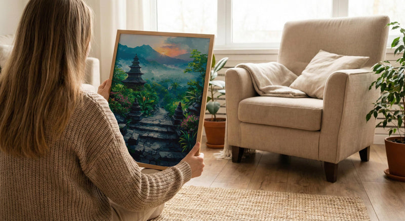 Borobudur Wall Art, Stone Stupa Decor - Indonesia Sunrise