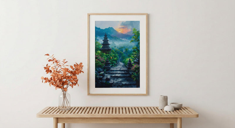 Borobudur Wall Art, Stone Stupa Decor - Indonesia Sunrise