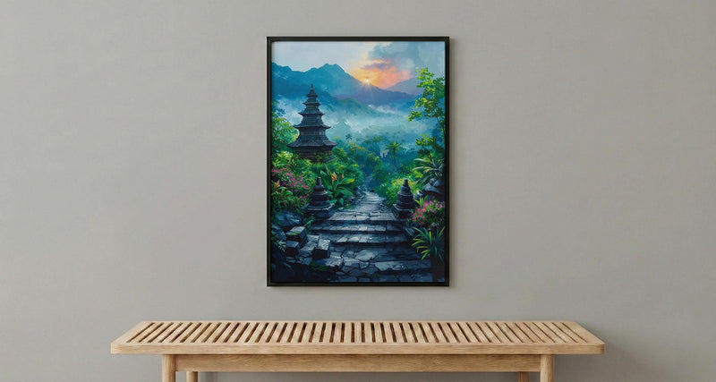 Borobudur Wall Art, Stone Stupa Decor - Indonesia Sunrise