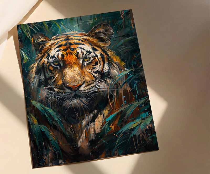 Bengal Tiger Art Print, Lush Jungle Decor - Indian Wildlife Poster