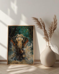 Thai Elephant Art Print, Tropical Jungle Decor - Splashing Water