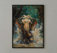 Thai Elephant Art Print, Tropical Jungle Decor - Splashing Water
