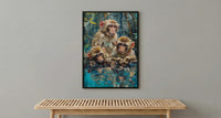 Japanese Macaque Art, Hot Spring Decor - Lush Green Forest Print