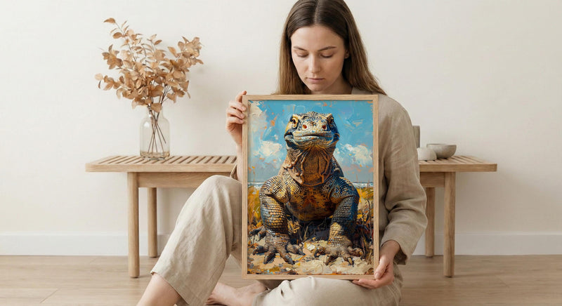 Komodo Dragon Poster, Indonesia Travel Decor - Rugged Island Art