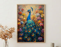 Blue Peacock Wall Art, India Palace Decor - Ornate Royal Garden