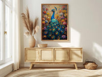 Blue Peacock Wall Art, India Palace Decor - Ornate Royal Garden