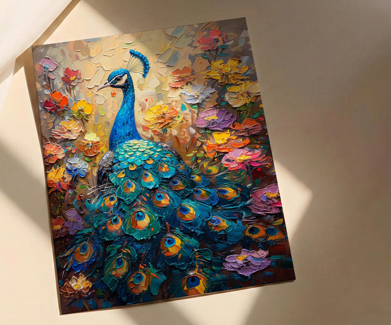 Blue Peacock Wall Art, India Palace Decor - Ornate Royal Garden