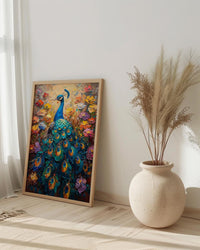Blue Peacock Wall Art, India Palace Decor - Ornate Royal Garden