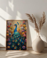 Blue Peacock Wall Art, India Palace Decor - Ornate Royal Garden