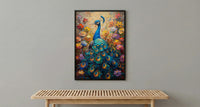 Blue Peacock Wall Art, India Palace Decor - Ornate Royal Garden