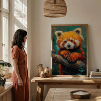Red Panda Poster, Himalayan Nature Decor - Mossy Tree Branch Art