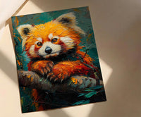 Red Panda Poster, Himalayan Nature Decor - Mossy Tree Branch Art