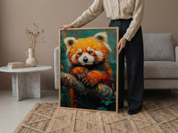 Red Panda Poster, Himalayan Nature Decor - Mossy Tree Branch Art