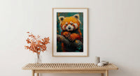 Red Panda Poster, Himalayan Nature Decor - Mossy Tree Branch Art