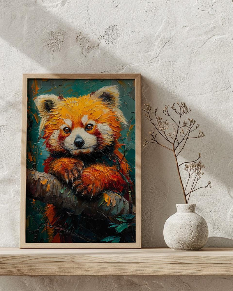 Red Panda Poster, Himalayan Nature Decor - Mossy Tree Branch Art