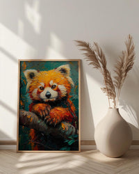 Red Panda Poster, Himalayan Nature Decor - Mossy Tree Branch Art