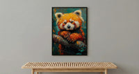 Red Panda Poster, Himalayan Nature Decor - Mossy Tree Branch Art