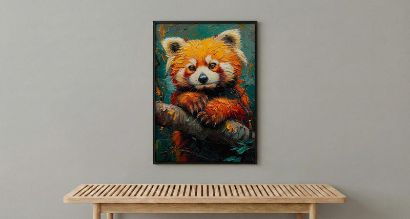 Red Panda Poster, Himalayan Nature Decor - Mossy Tree Branch Art