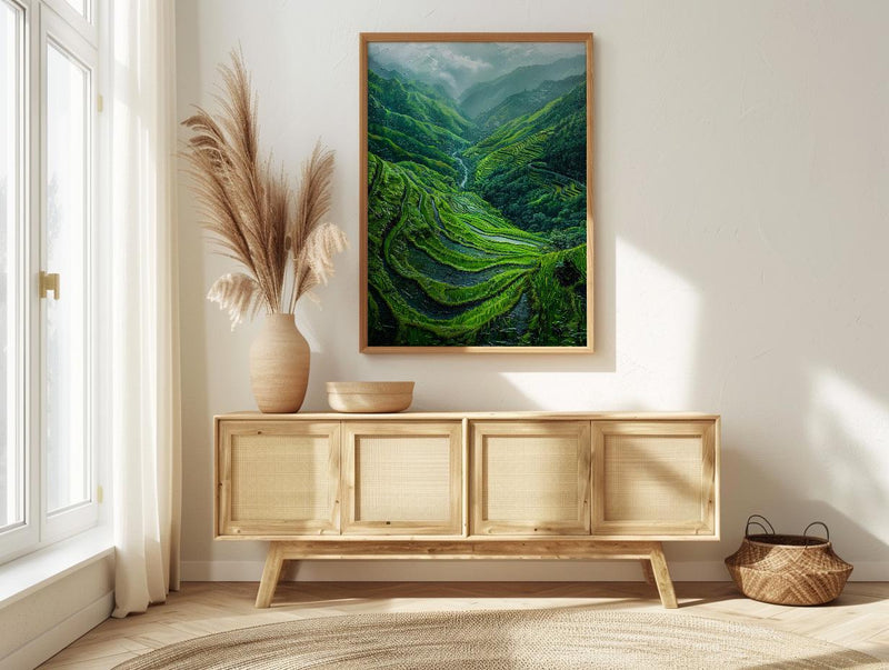 Rice Terrace Art Print, Emerald Green Decor - Curved Landscape
