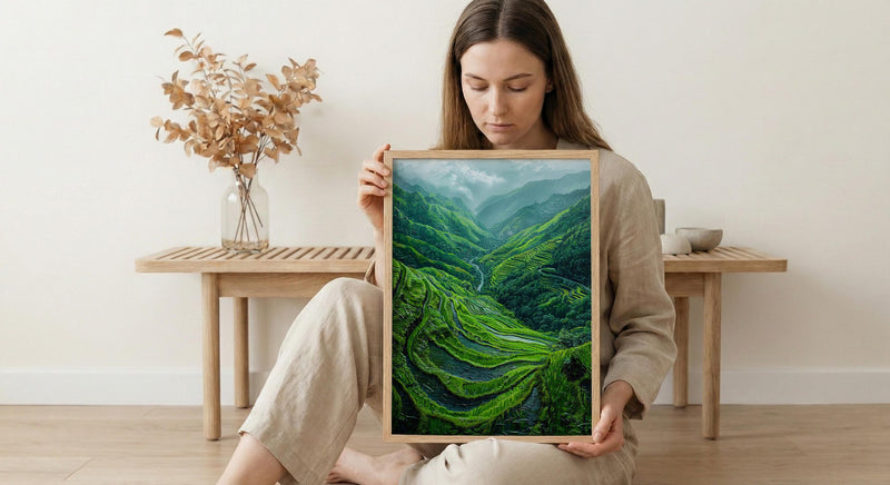 Rice Terrace Art Print, Emerald Green Decor - Curved Landscape