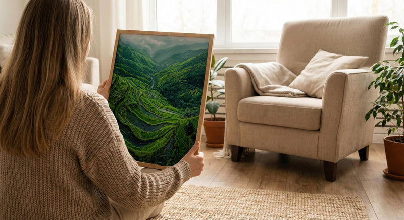 Rice Terrace Art Print, Emerald Green Decor - Curved Landscape