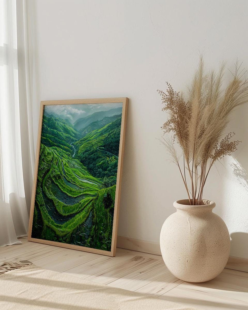 Rice Terrace Art Print, Emerald Green Decor - Curved Landscape