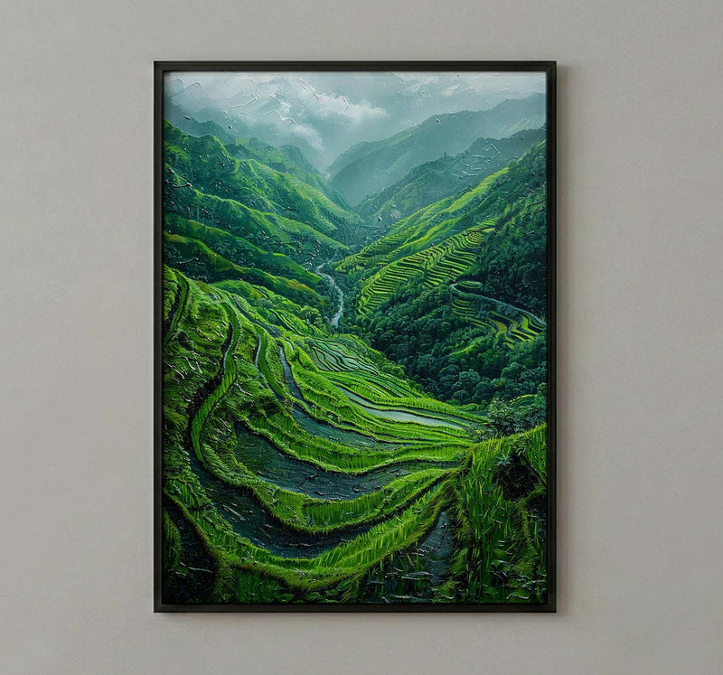 Rice Terrace Art Print, Emerald Green Decor - Curved Landscape