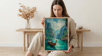 Phuket Ocean Poster, Turquoise Water Decor - Longtail Boat Print