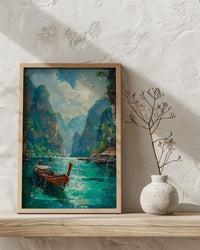 Phuket Ocean Poster, Turquoise Water Decor - Longtail Boat Print