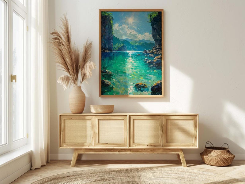 Palawan Lagoon Art Print, Emerald Water Decor - Dark Limestone