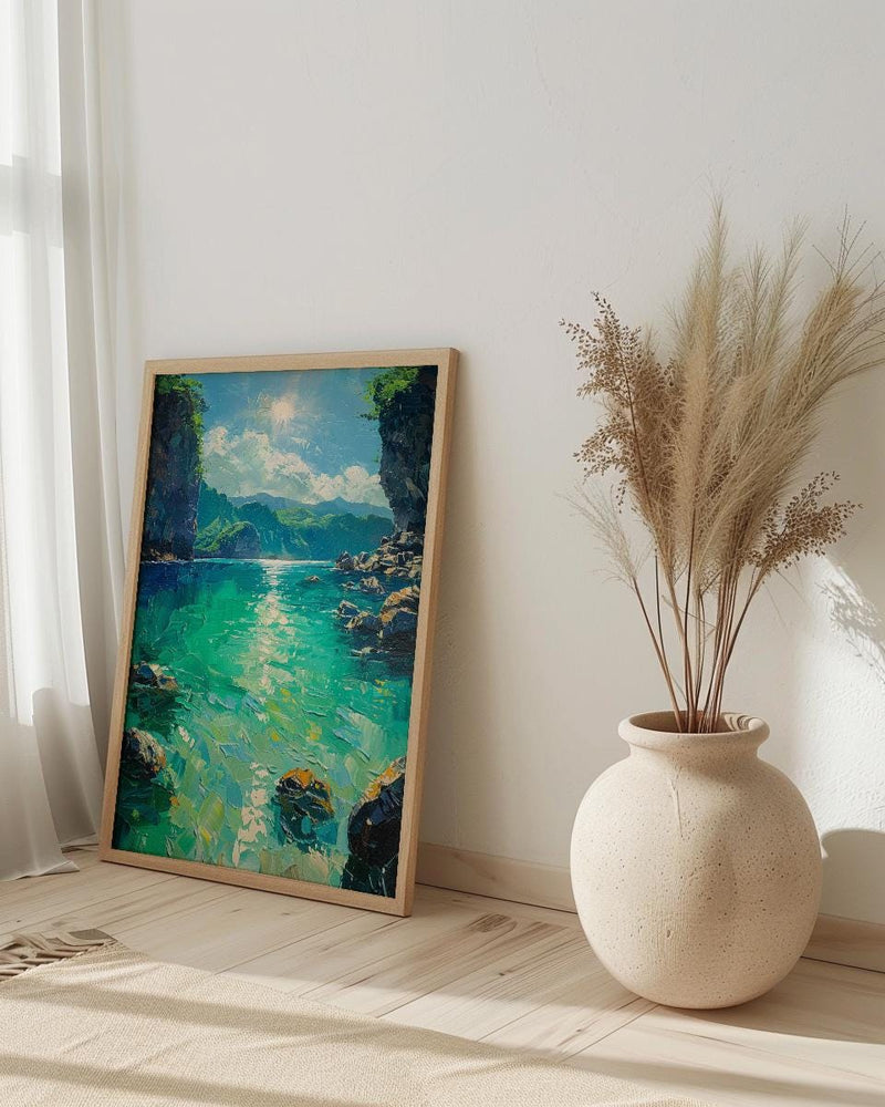 Palawan Lagoon Art Print, Emerald Water Decor - Dark Limestone