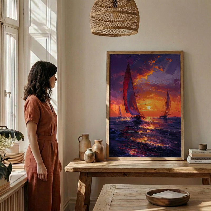 Boracay Sunset Wall Art, Paraw Sailboat Decor - Purple Ocean Print