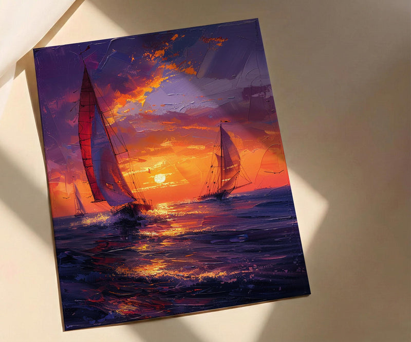 Boracay Sunset Wall Art, Paraw Sailboat Decor - Purple Ocean Print