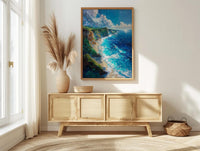 Nusa Penida Poster, Dinosaur Cliff Decor - Deep Blue Ocean Art