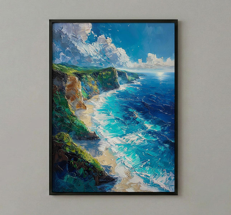 Nusa Penida Poster, Dinosaur Cliff Decor - Deep Blue Ocean Art