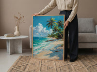 Koh Samui Beach Art, White Sand Decor - Tropical Palm Tree Print