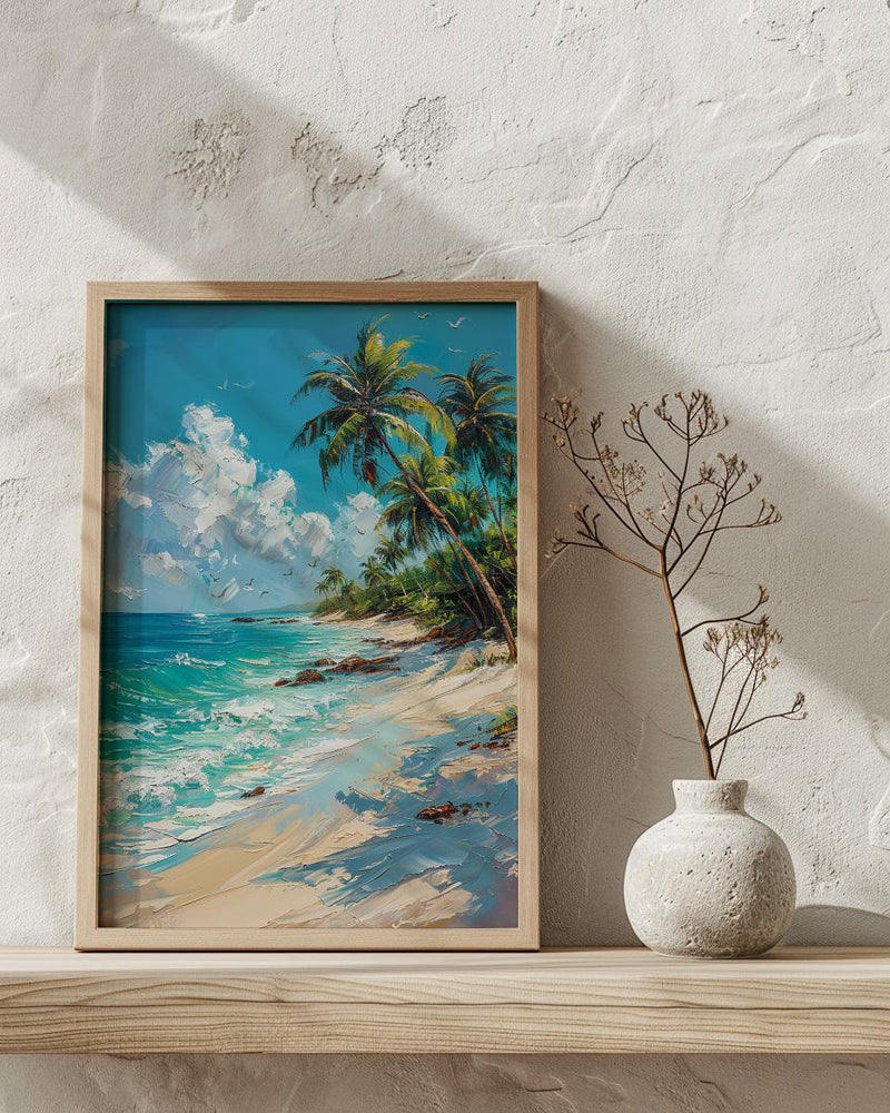 Koh Samui Beach Art, White Sand Decor - Tropical Palm Tree Print