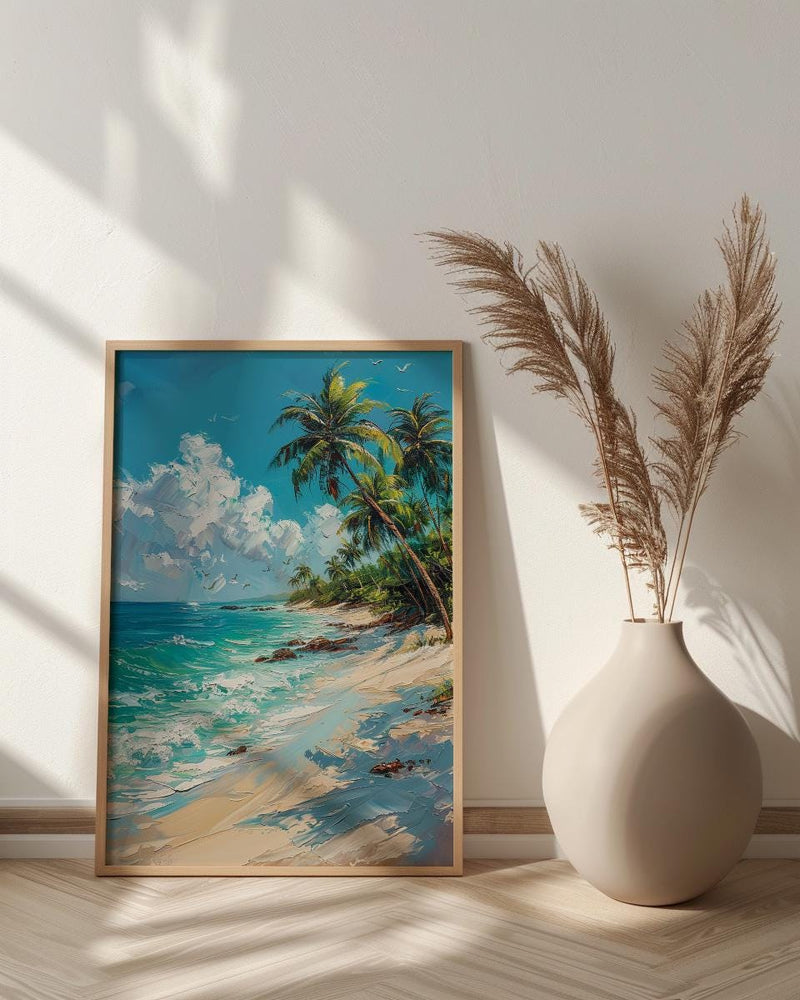 Koh Samui Beach Art, White Sand Decor - Tropical Palm Tree Print