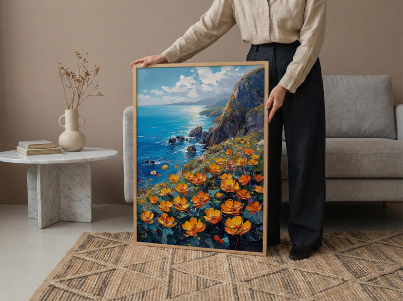 Jeju Island Wall Art, Volcanic Coast Decor - Black Rock Landscape