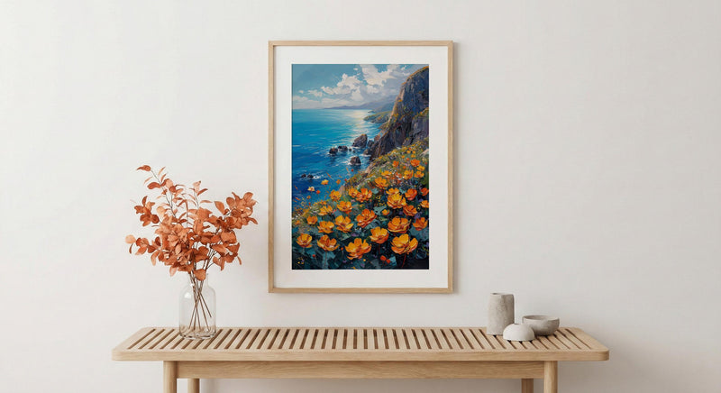 Jeju Island Wall Art, Volcanic Coast Decor - Black Rock Landscape