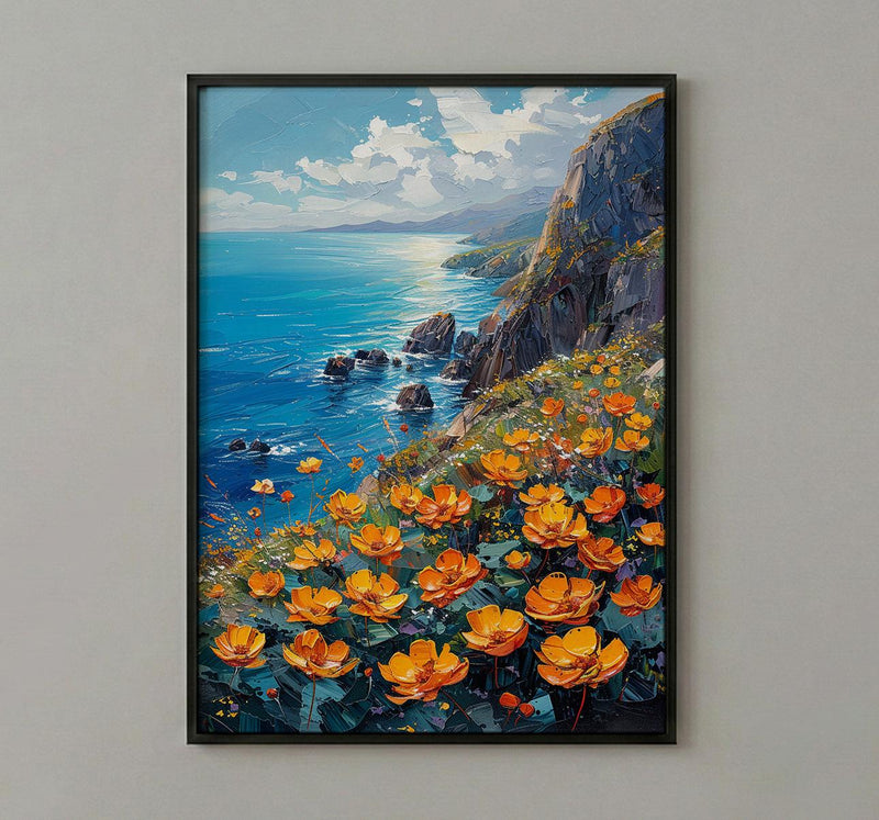 Jeju Island Wall Art, Volcanic Coast Decor - Black Rock Landscape