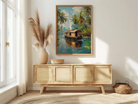 Kerala Backwater Poster, Wooden Houseboat - Tropical River Decor