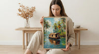 Kerala Backwater Poster, Wooden Houseboat - Tropical River Decor