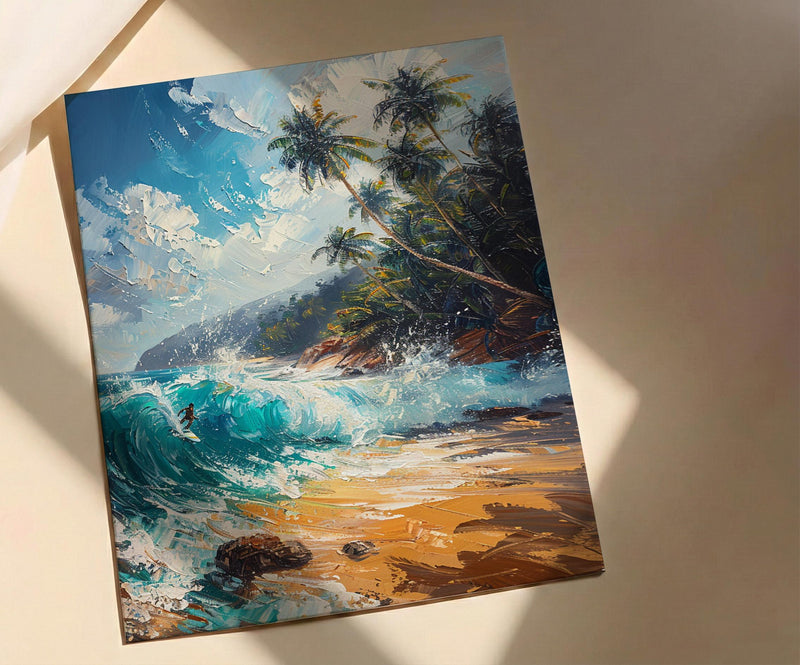 Sri Lanka Surf Wall Art, Turquoise Wave Decor - Golden Sand Beach