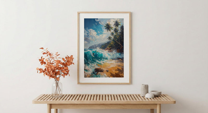 Sri Lanka Surf Wall Art, Turquoise Wave Decor - Golden Sand Beach