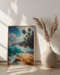 Sri Lanka Surf Wall Art, Turquoise Wave Decor - Golden Sand Beach