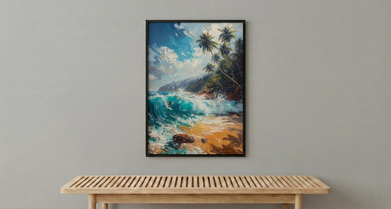 Sri Lanka Surf Wall Art, Turquoise Wave Decor - Golden Sand Beach