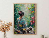Japanese Tea Ceremony, Summer Garden Decor - Floral Kimono Print