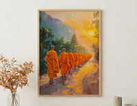 Thai Monk Art Print, Saffron Robe Decor - Sunrise Landscape