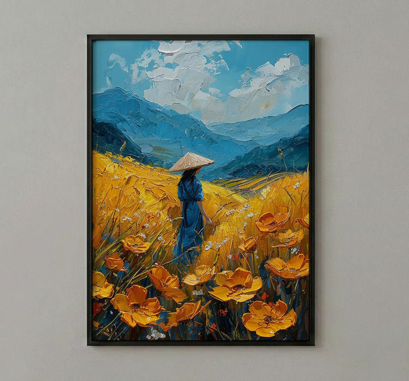 Vietnam Rice Terrace, Summer Farm Decor - Conical Hat Print